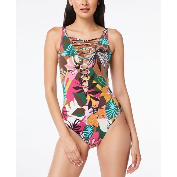 Bleu by Rod Beattie Sz 10 Multi Lace-Up Over-the-Shoulder 1-Piece Swimsuit $129 - Picture 15 of 16
